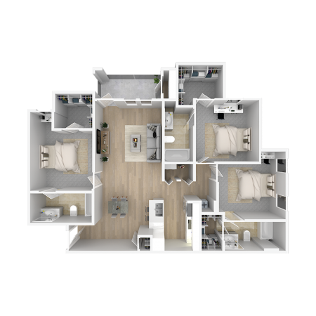 3 bed 2 bath floor plan at The Azul Apartment Homes, Mississippi, 38655